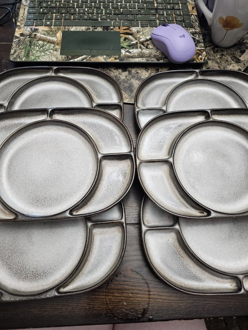 Ceramano West Germany Stoneware Sectioned Snack Plates Set Of 6 Vintage
